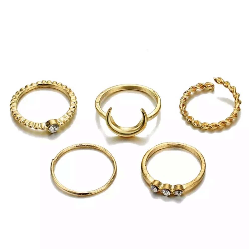🆕 5 Midi Knuckle Celestial Gold Ring Set - Picture 2 of 3